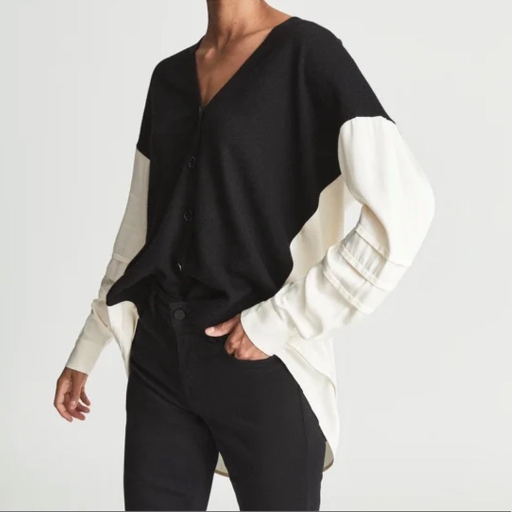 REISS Addison Mixed Media Oversized V-Neck Cardigan